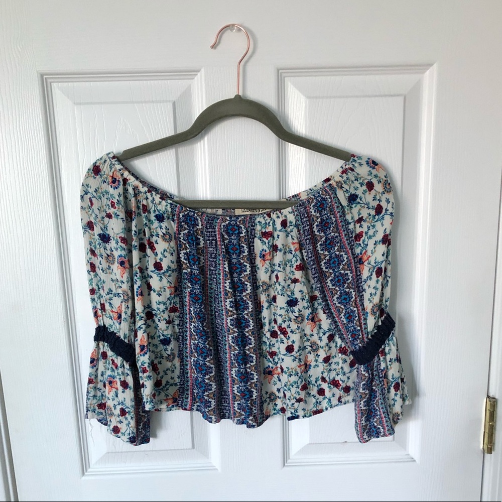 Off The Shoulders Square Neck Patterned Blouse - image 1